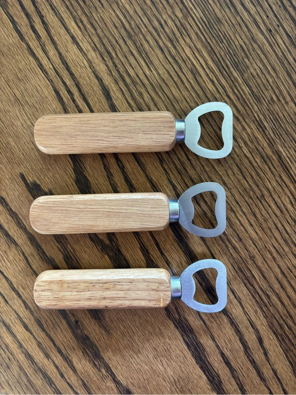 3 Wood Handle Bottle Openers with Humorous Sayings - Natural Wood